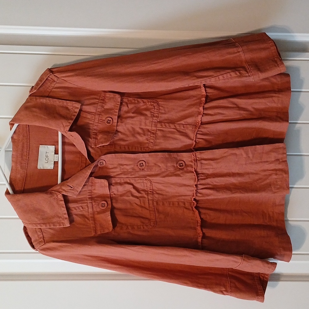 Rust color LOFT  button front utility shirt/jacket 100%cotton sz S